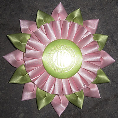 Rosette style #13- two rows of petals topped with one row pleats, 6